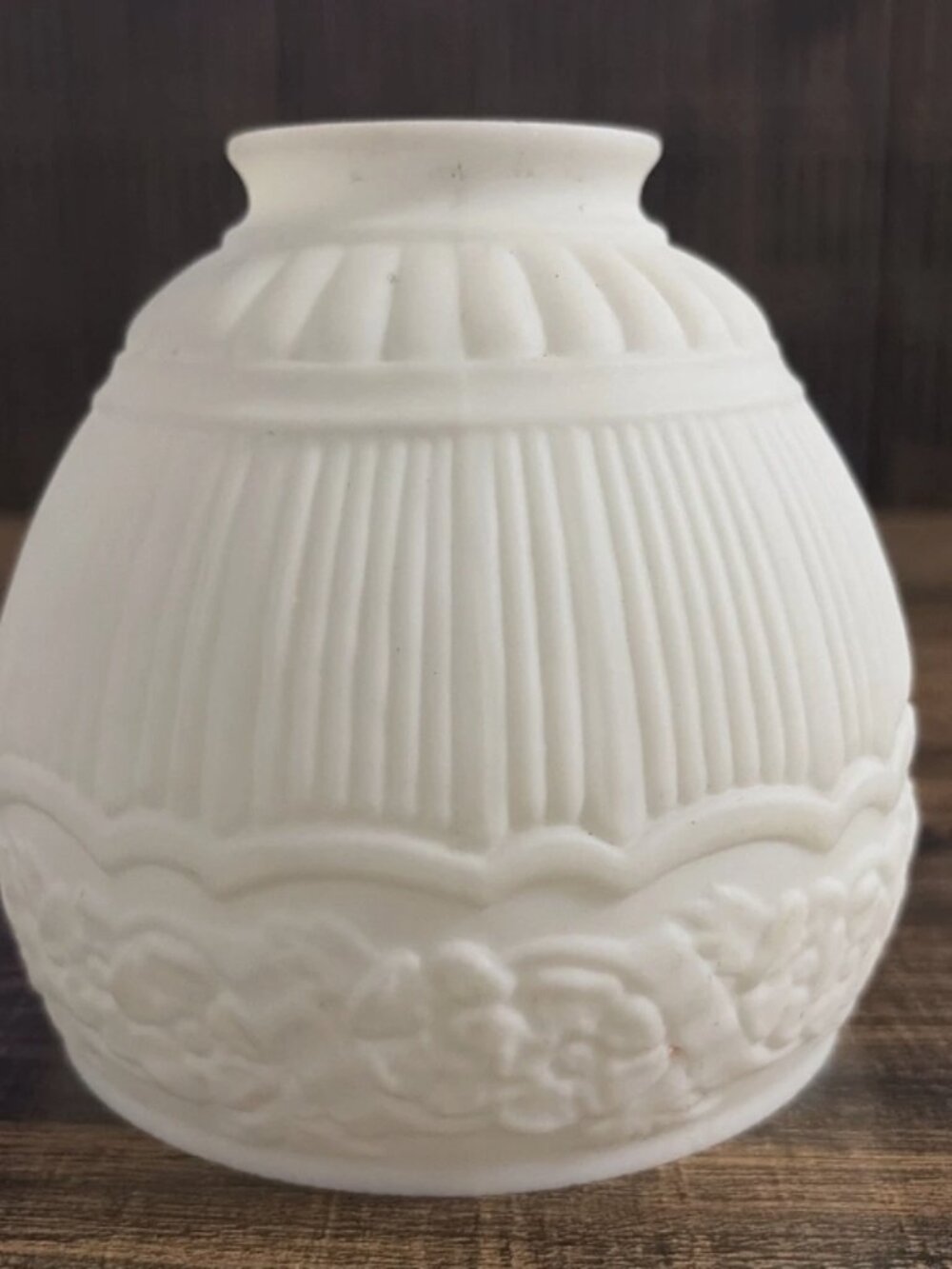 Vintage Milk Glass Lamp Shade Embossed Floral Victorian Style 2 1/8” Fitter
